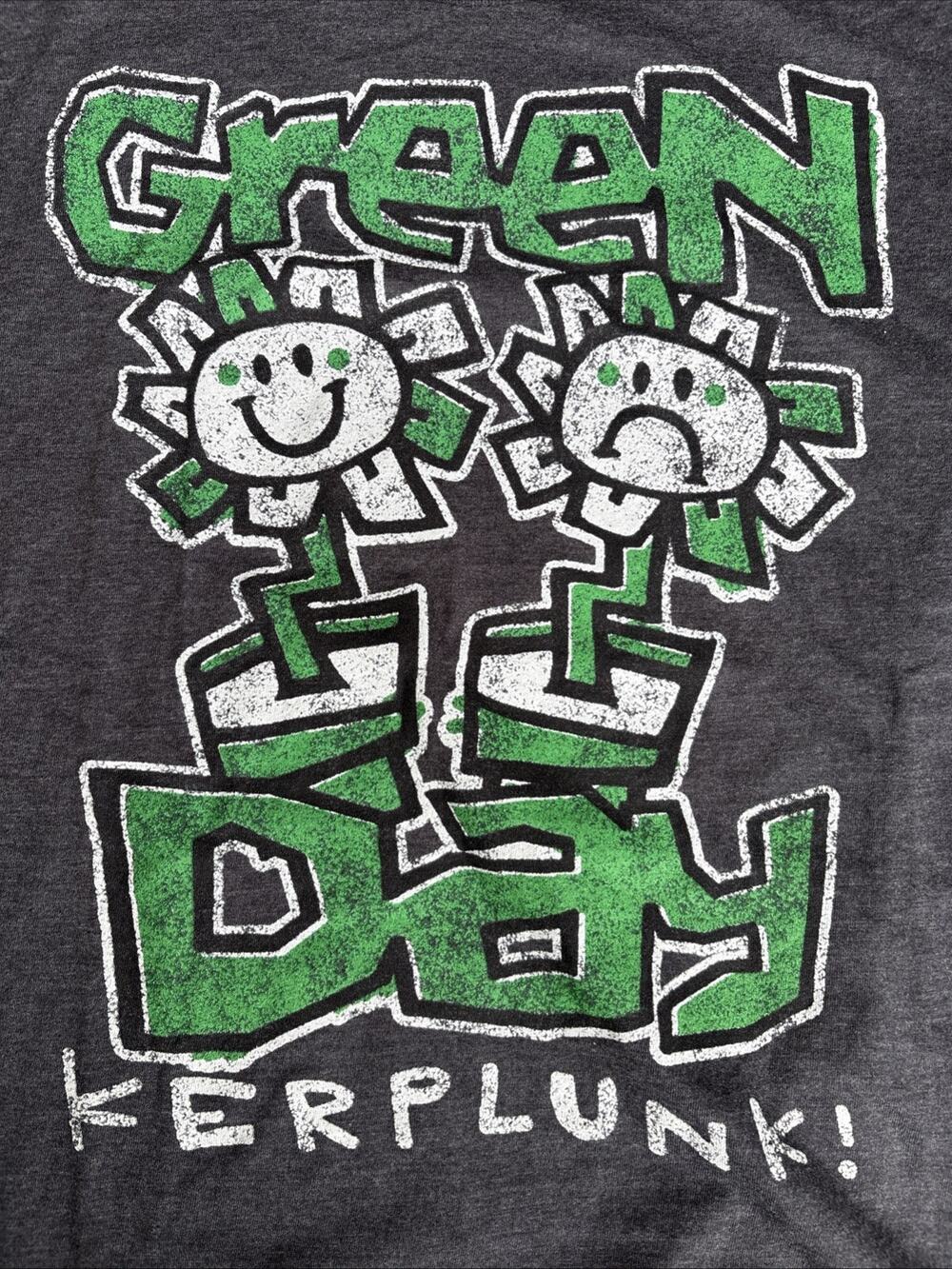 Green Day Kerplunk Flower Graphic T-Shirt Charcoal Heather Grey Mens Large NEW
